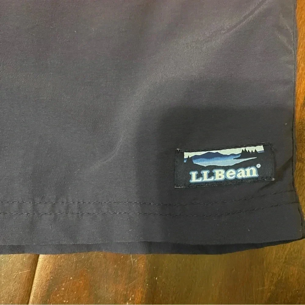 LL Bean Swimming Trunks Navy And Orange Striped Men’s Size Large Pockets Lined